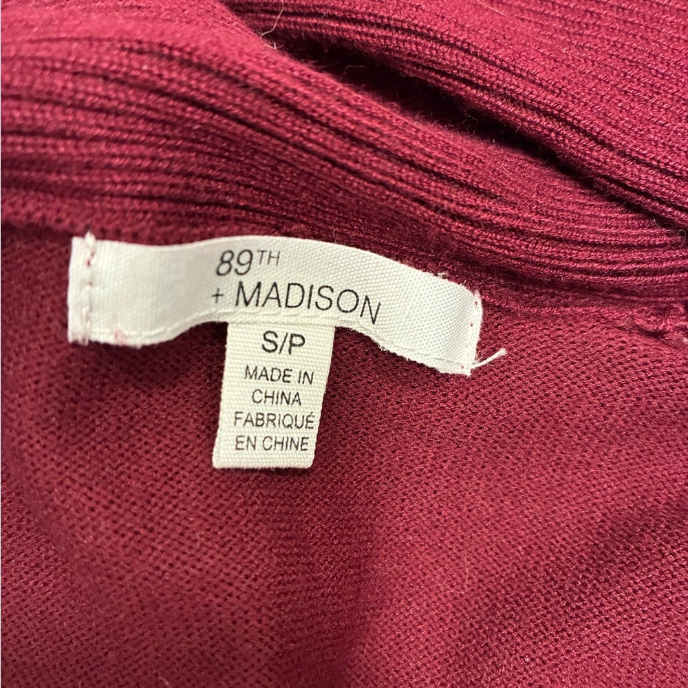 89th + Madison Red Burgundy Open Front Long Duster Cardigan Size Small - Picture 5 of 6